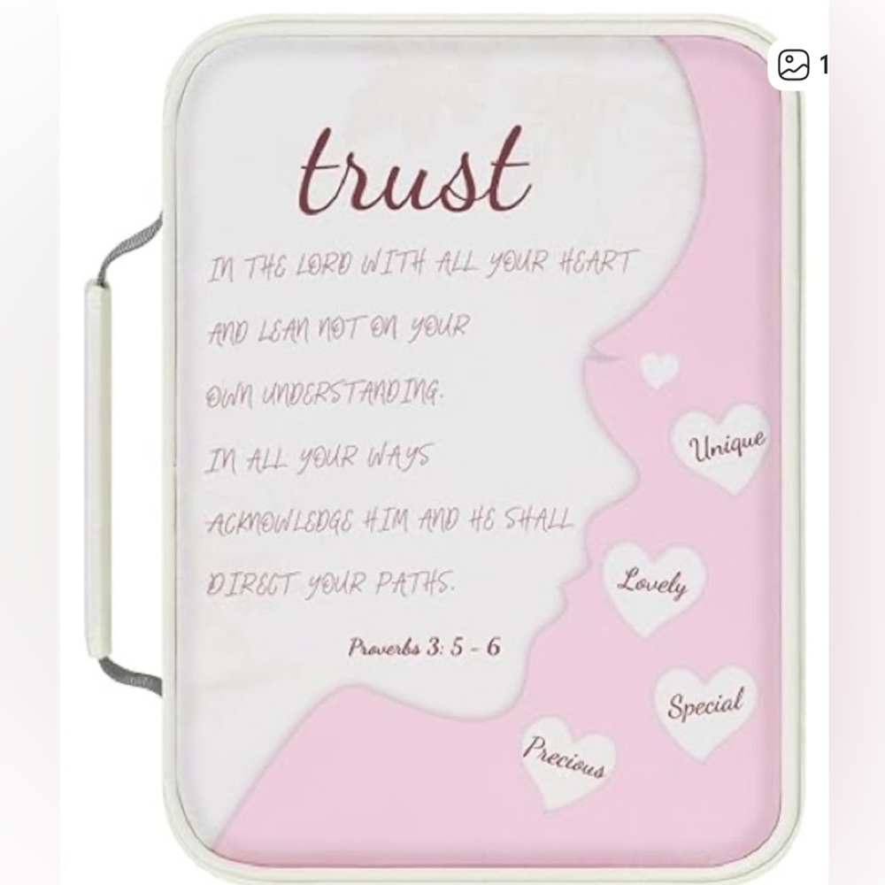 New Pink & White Bible Case with Zipper Handle Waterproof 10" × 7.5" × 2.5"